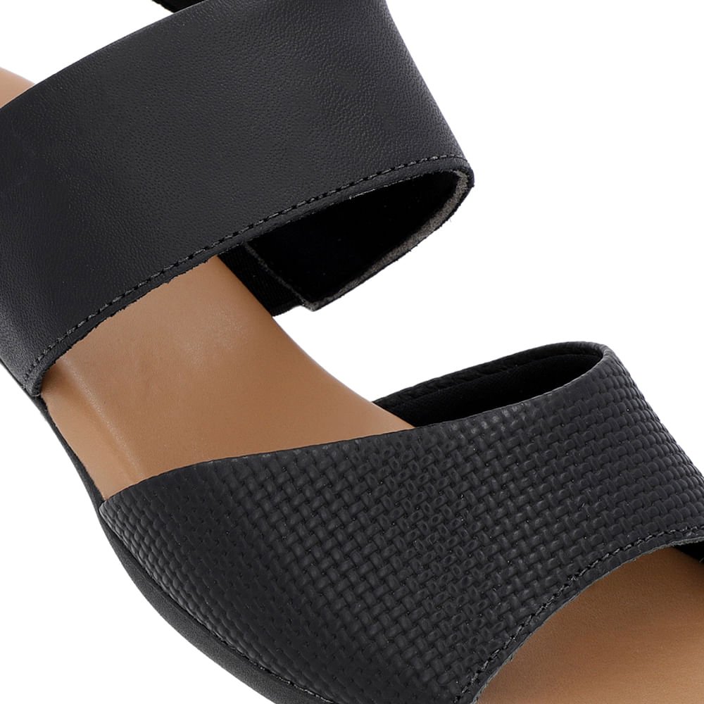 Sandália Salto Bloco Preta Couro Elástico Preto 4