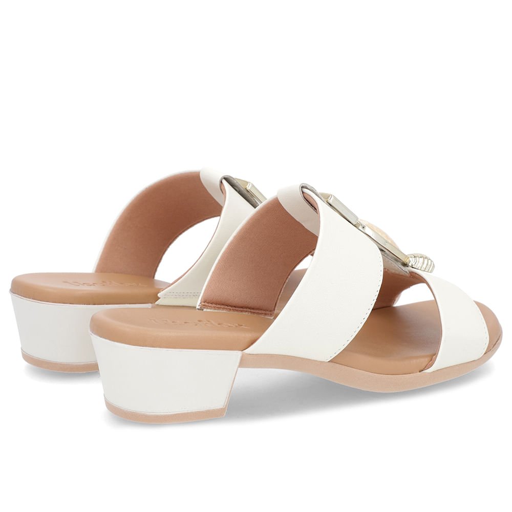 Tamanco Salto Bloco Off-White Couro Enfeite Branco 3