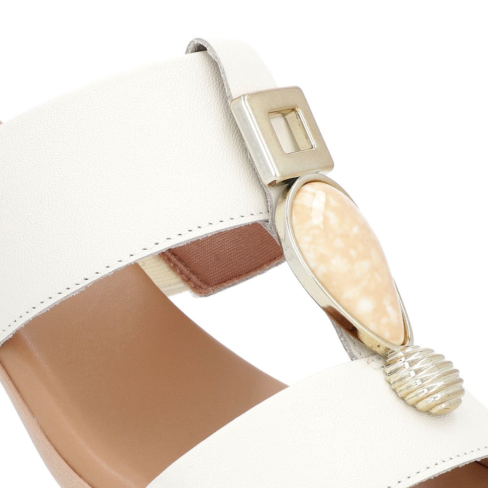 Tamanco Salto Bloco Off-White Couro Enfeite Branco 4