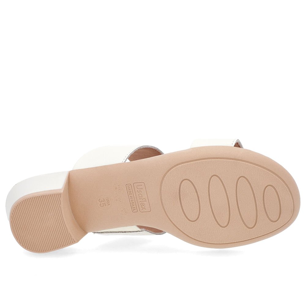 Tamanco Salto Bloco Off-White Couro Enfeite Branco 5