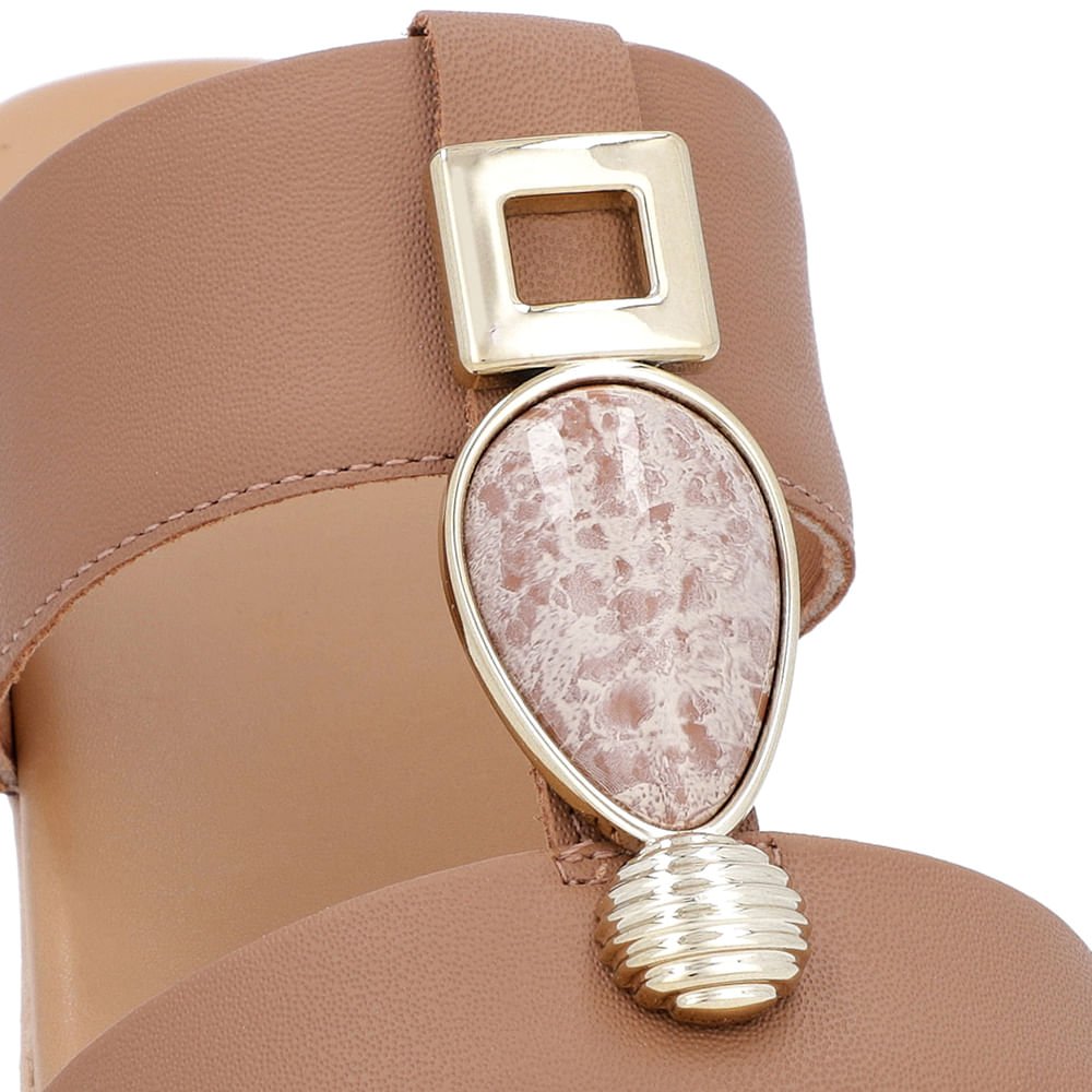 Tamanco Salto Bloco Marrom Couro Enfeite Marrom 4