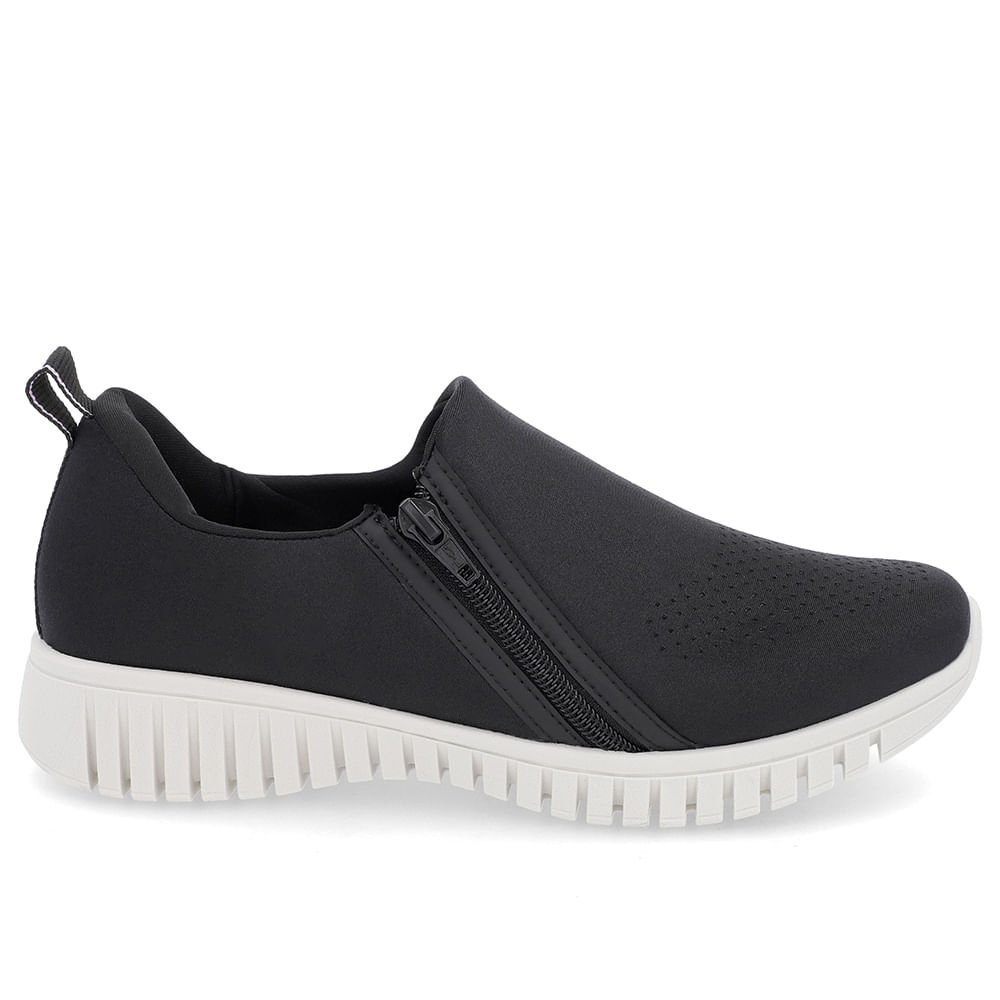 Tênis Slip On Preto Elastano Zíper Preto 1