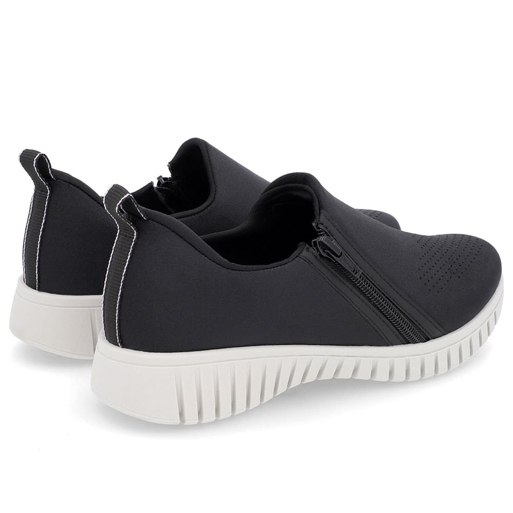 Tênis Slip On Preto Elastano Zíper Preto 3