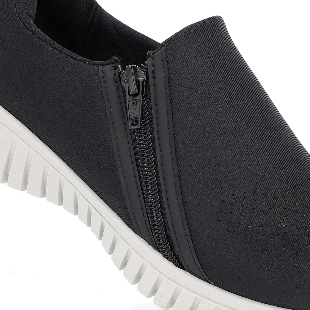 Tênis Slip On Preto Elastano Zíper Preto 4