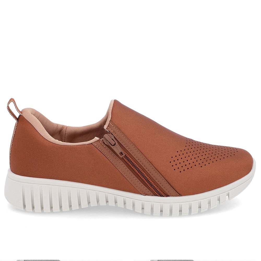 Tênis Slip On Marrom Elastano Zíper