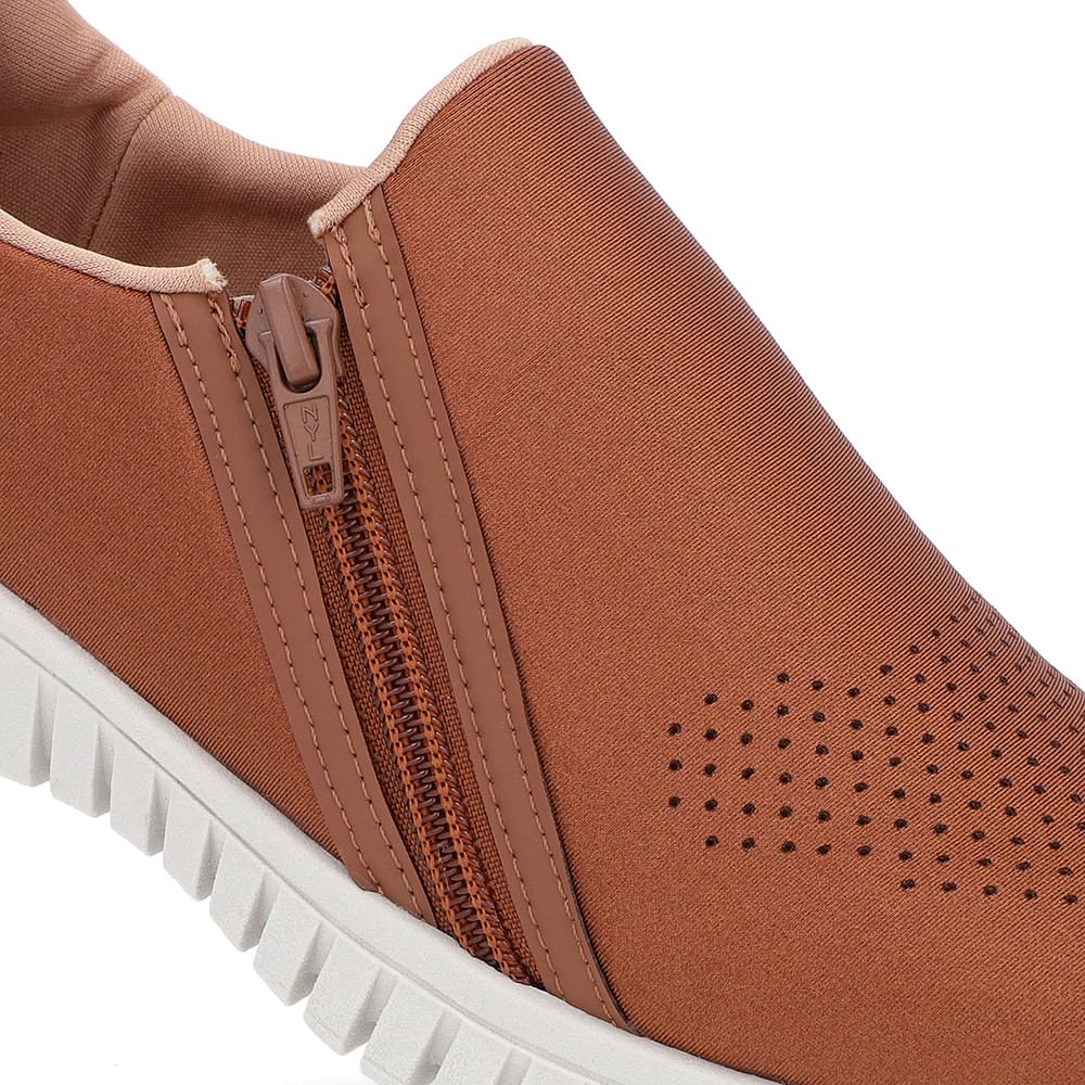 Tênis Slip On Marrom Elastano Zíper Marrom 4