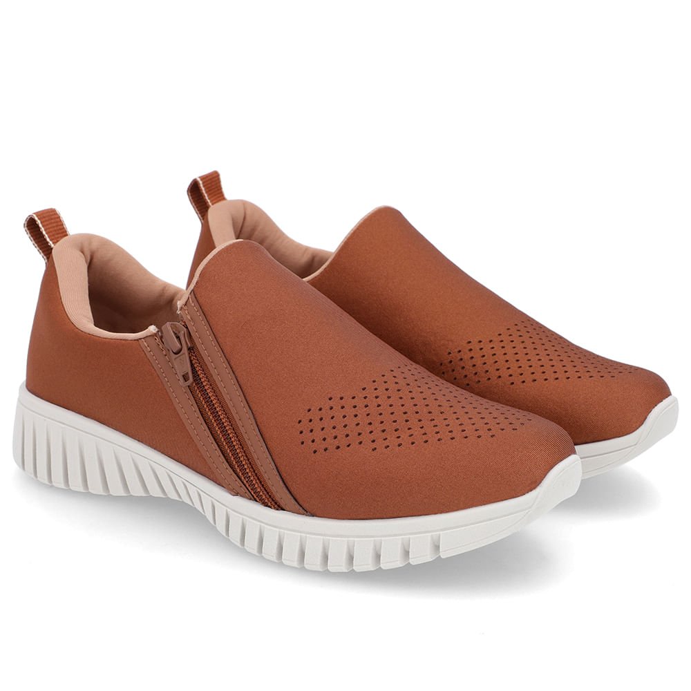 Tênis Slip On Marrom Elastano Zíper Marrom 2