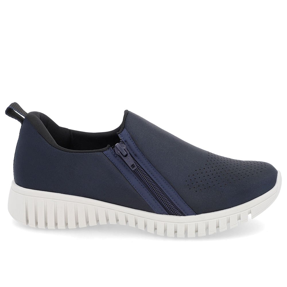 Tênis Slip On Azul Elastano Zíper