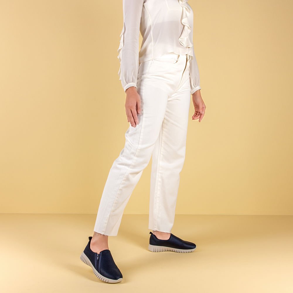 Tênis Slip On Azul Elastano Zíper Azul 4