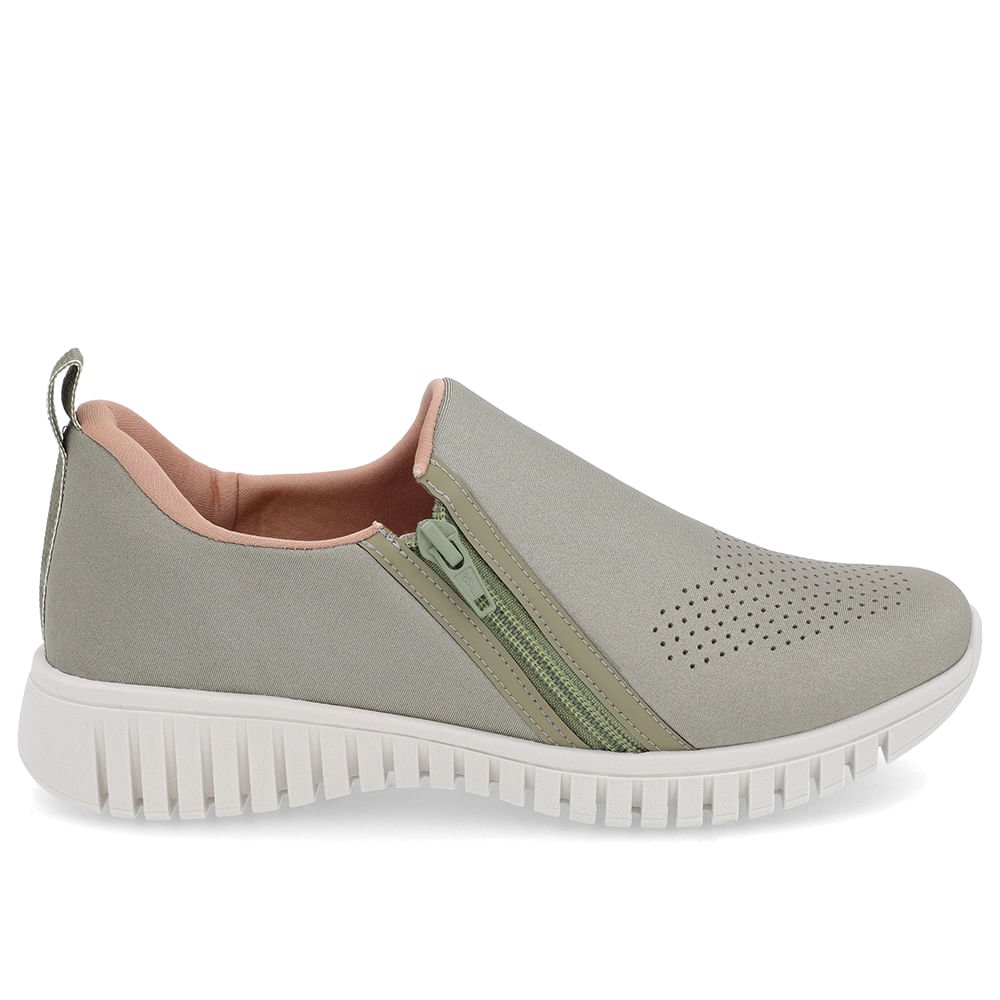 Tênis Slip On Verde Elastano Zíper
