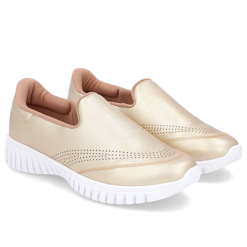 Tênis Slip On Dourado Couro Dourado 2