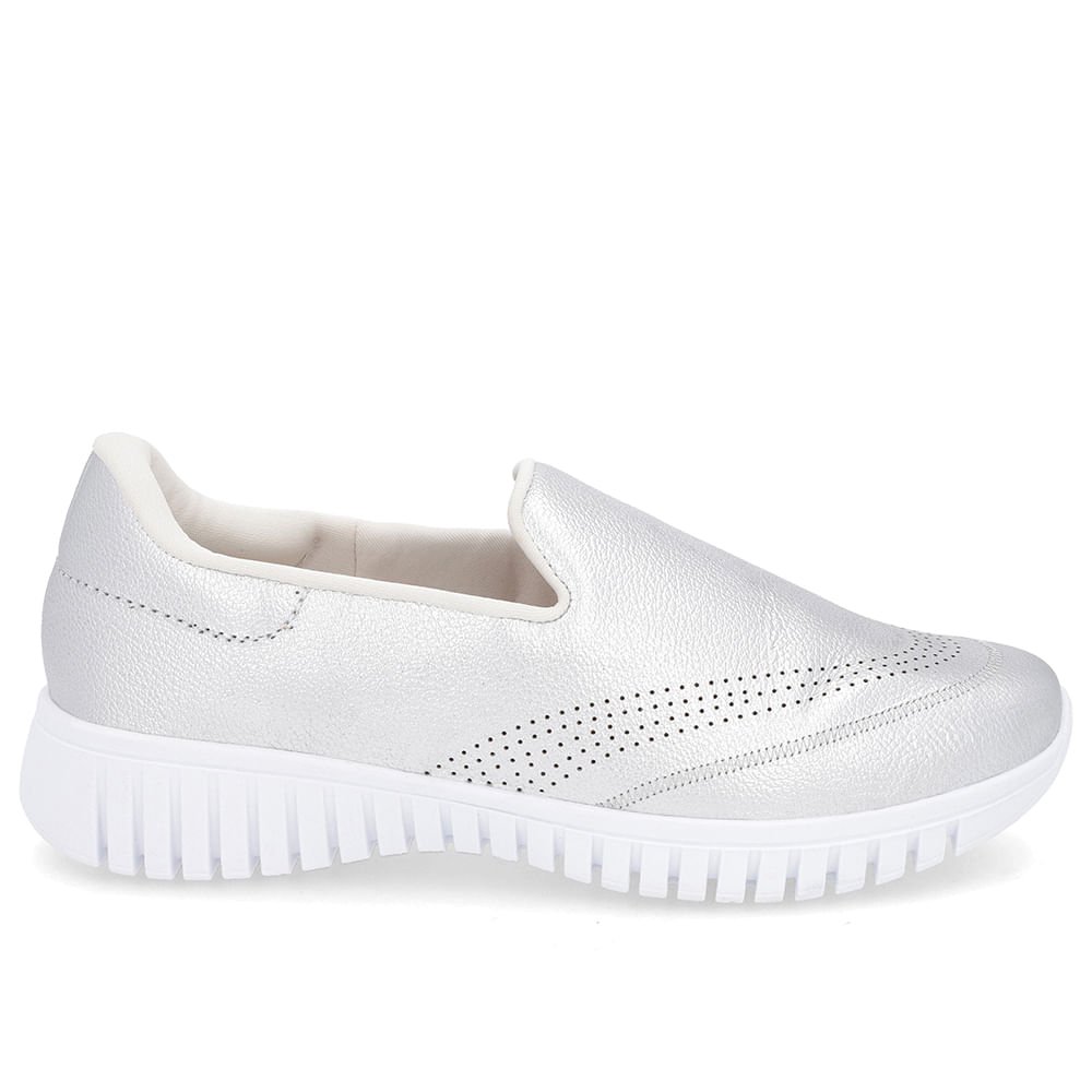 Tênis Slip On Prata Couro