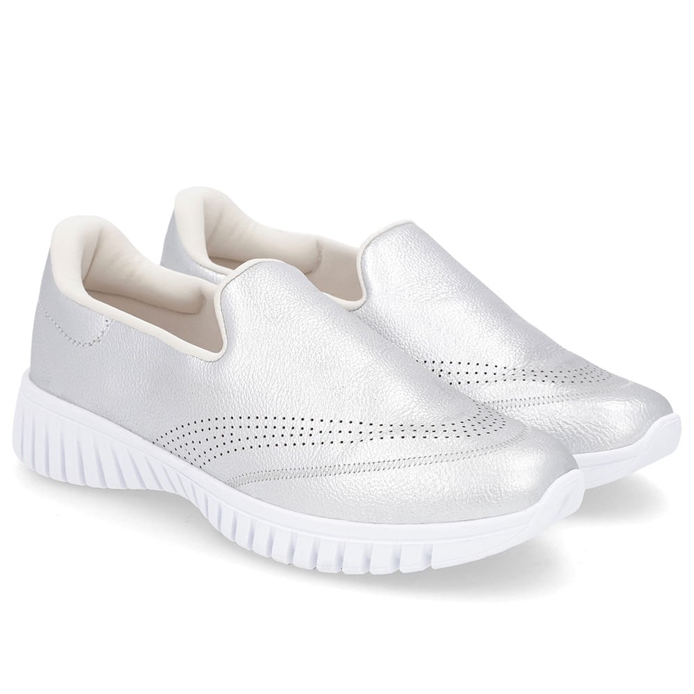 Tênis Slip On Prata Couro Prata 2