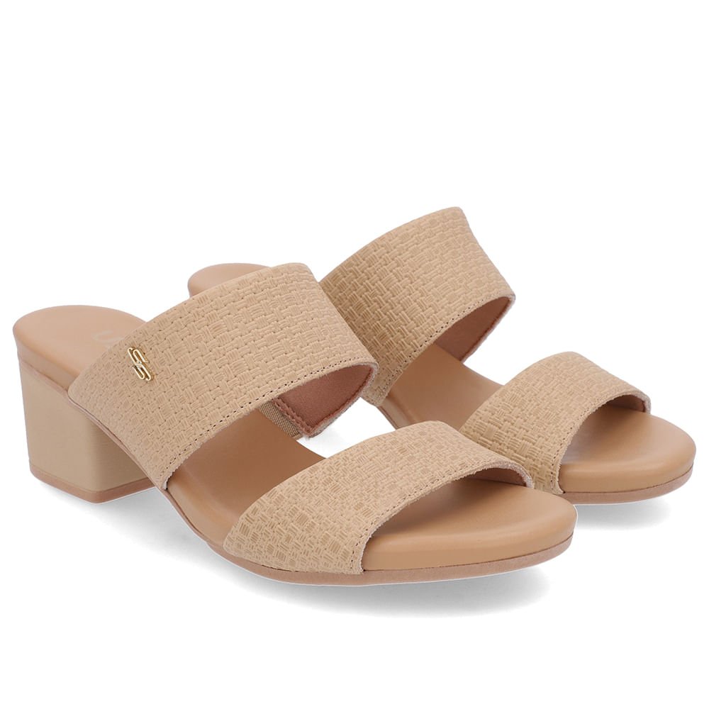 Tamanco Bloco Couro Bege Texturizado Bege 2