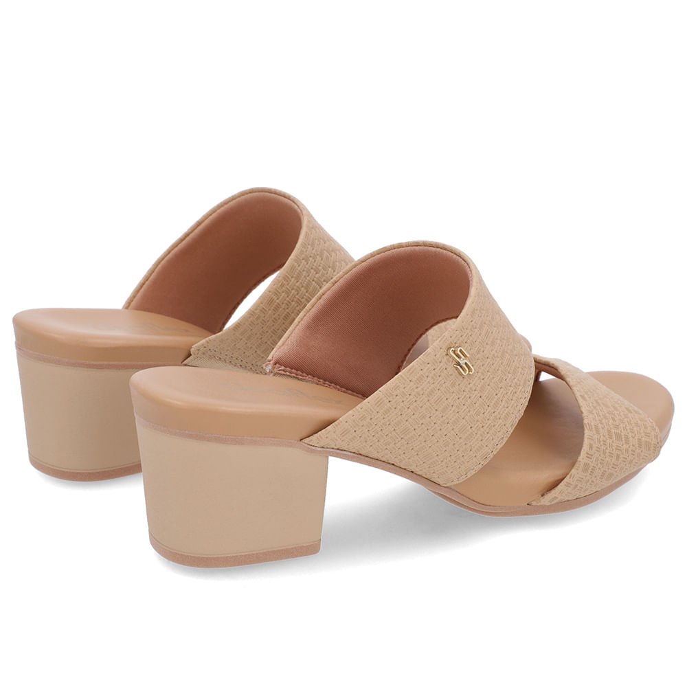 Tamanco Bloco Couro Bege Texturizado Bege 3