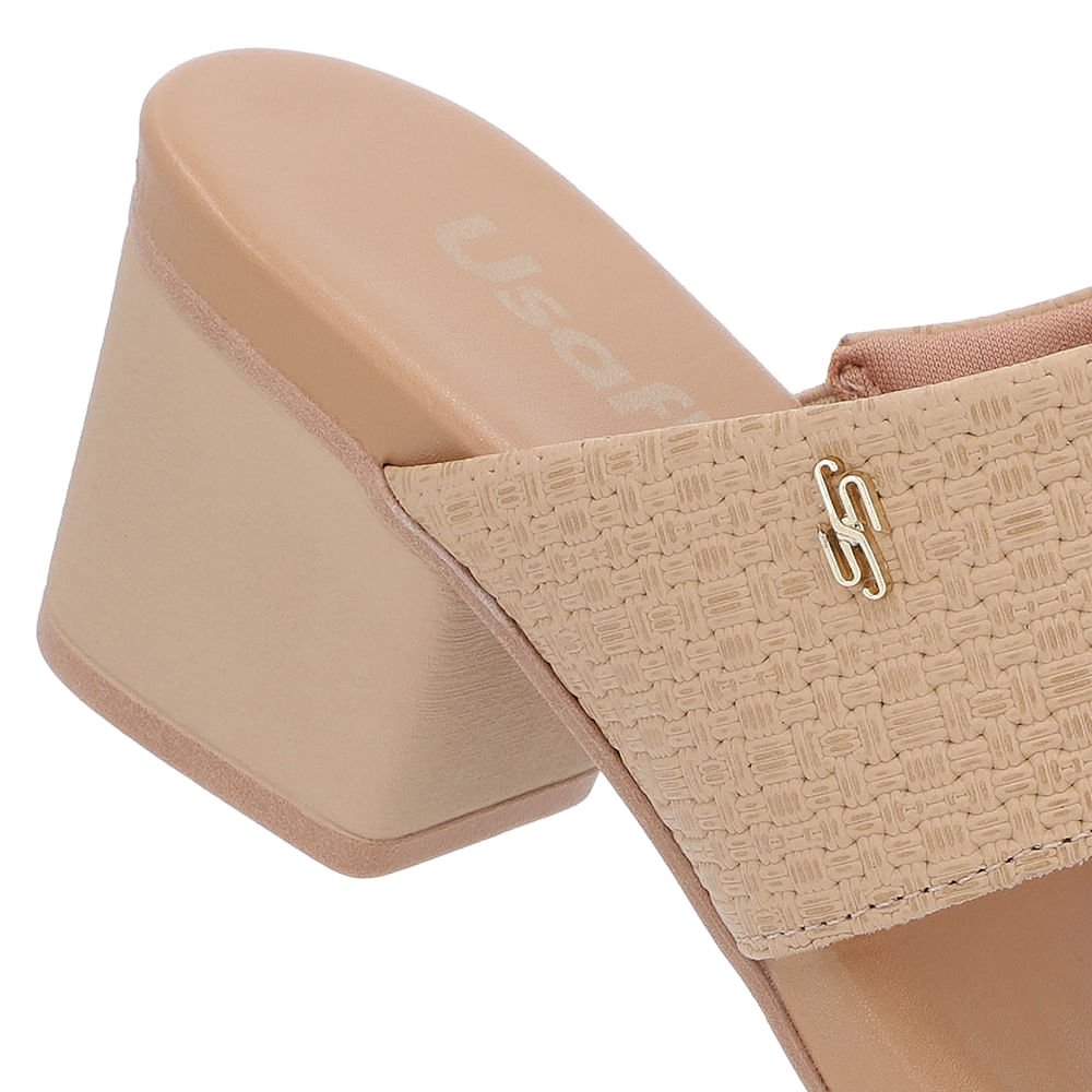 Tamanco Bloco Couro Bege Texturizado Bege 4