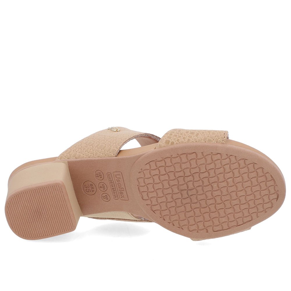 Tamanco Bloco Couro Bege Texturizado Bege 5