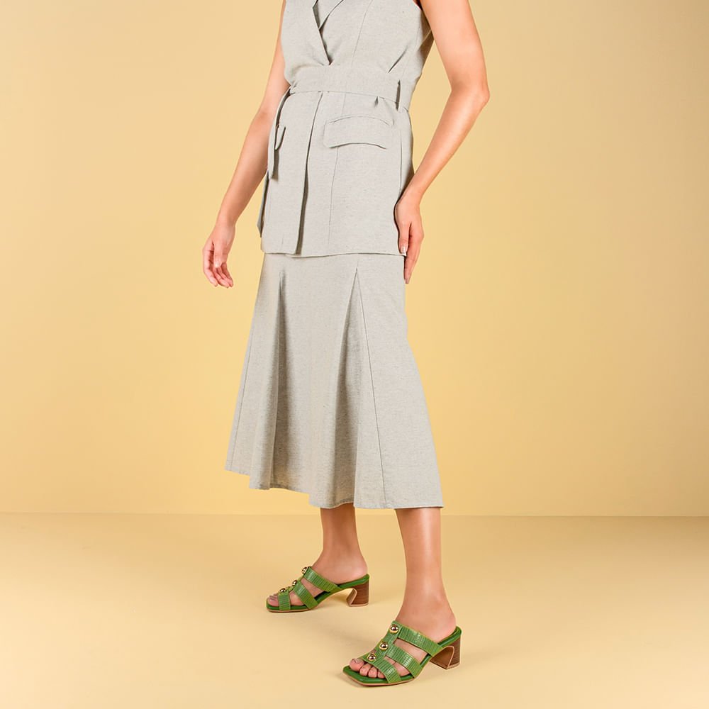 Tamanco Salto Amadeirado Couro Verde Enfeite Verde 4