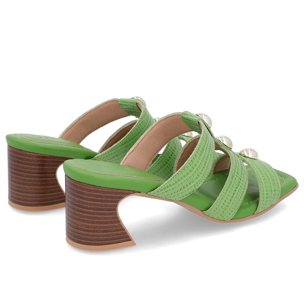 Tamanco Salto Amadeirado Couro Verde Enfeite Verde 3