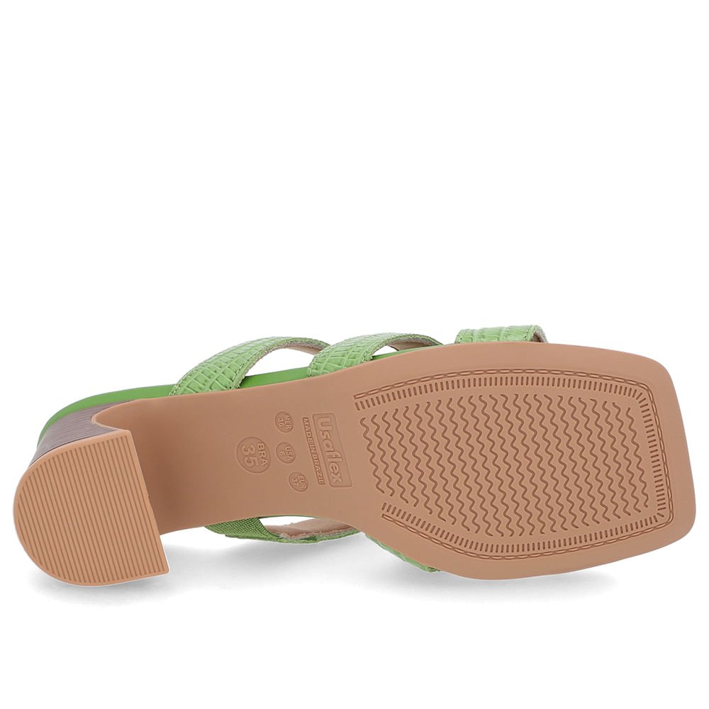 Tamanco Salto Amadeirado Couro Verde Enfeite Verde 5