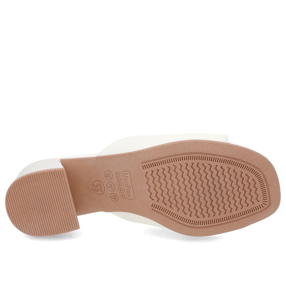 Tamanco Salto Bloco Couro Off-White Enfeite Branco 5