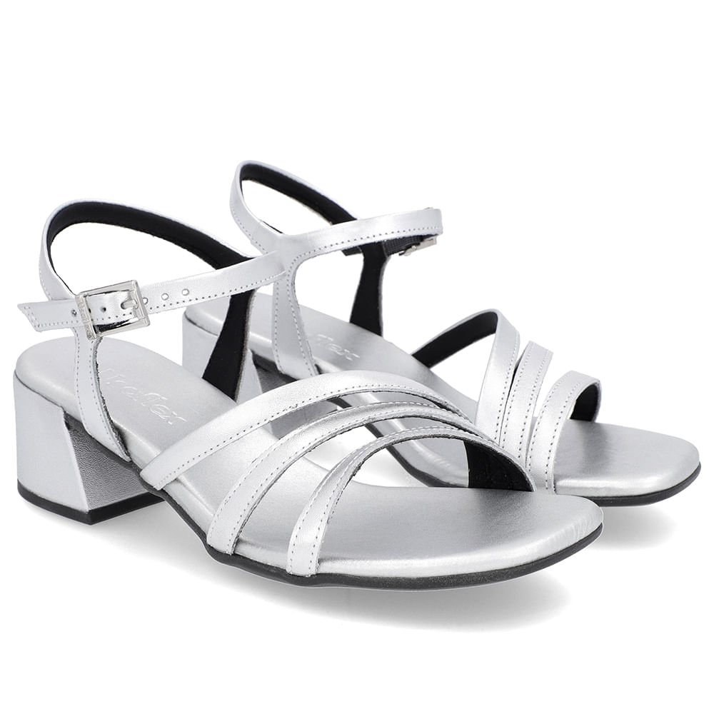 Sandália Salto Bloco Couro Prata Tiras Prata 2