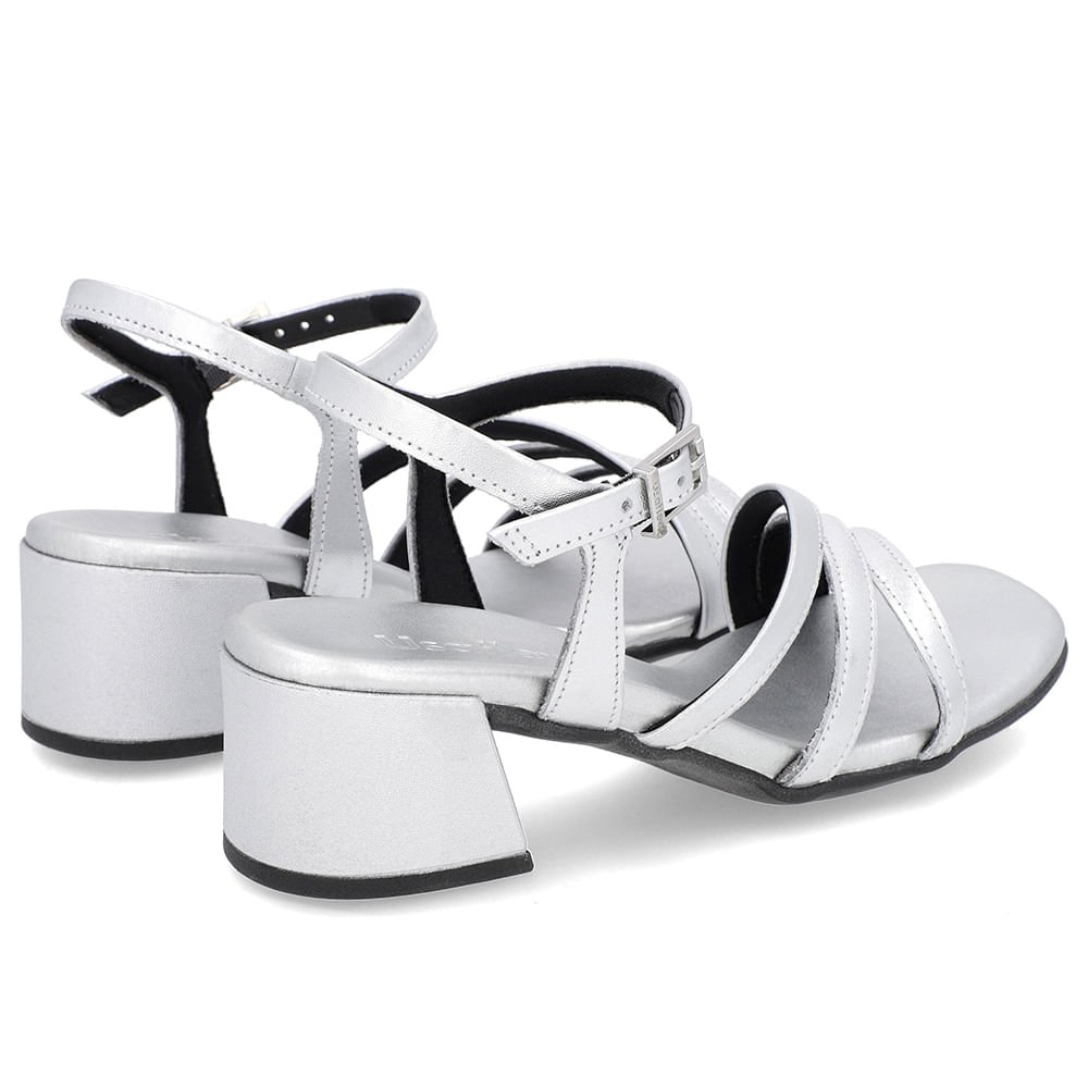 Sandália Salto Bloco Couro Prata Tiras Prata 3