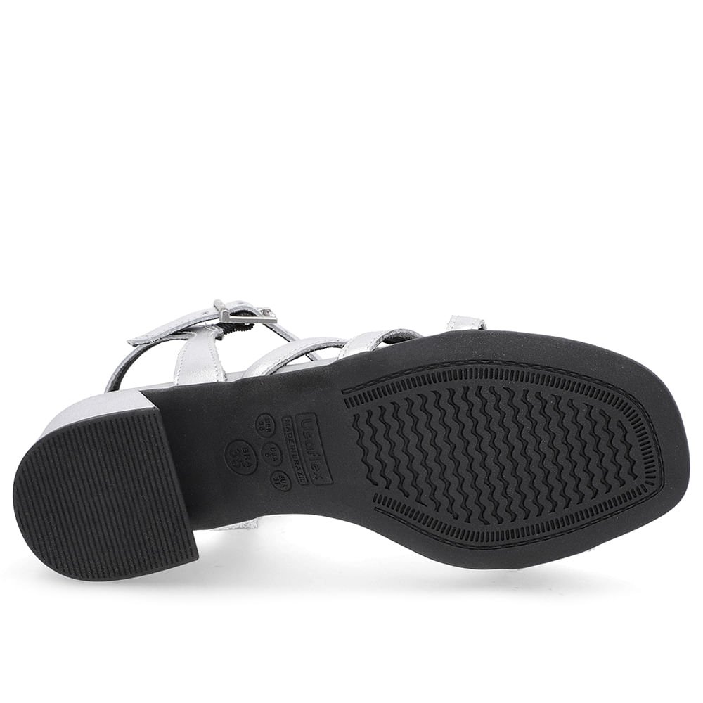 Sandália Salto Bloco Couro Prata Tiras Prata 5