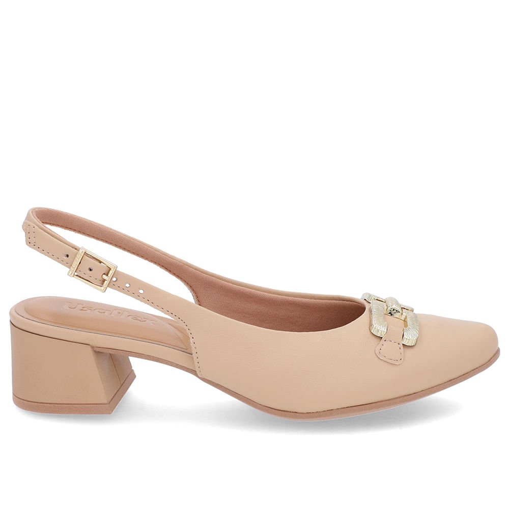 Slingback Bege Salto Bloco Couro