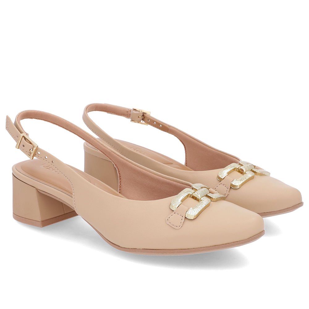 Slingback Bege Salto Bloco Couro Bege 2