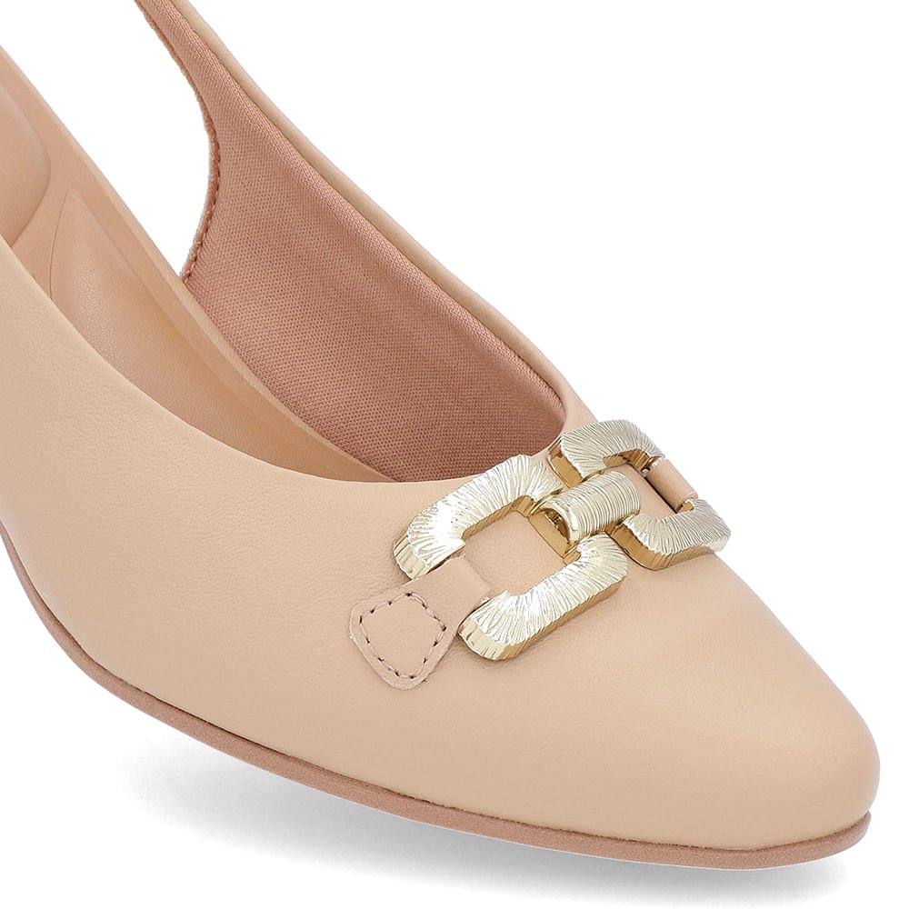 Slingback Bege Salto Bloco Couro Bege 4