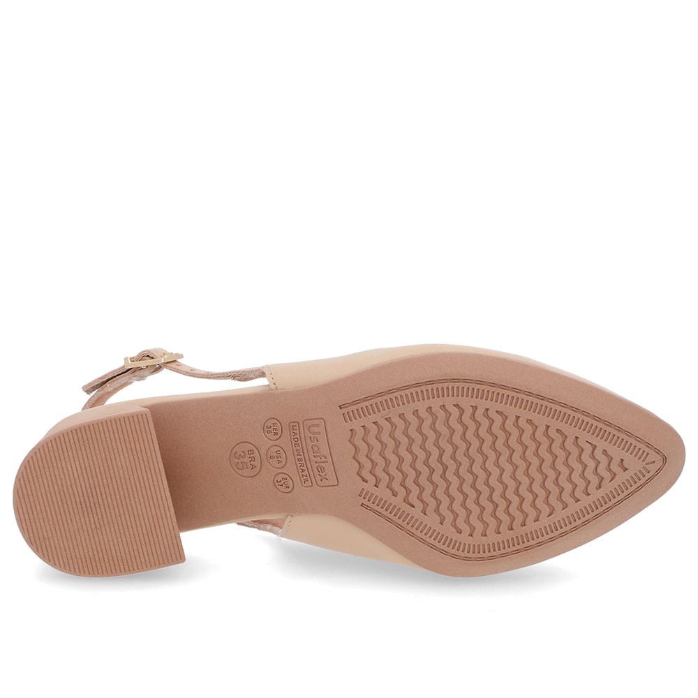 Slingback Bege Salto Bloco Couro Bege 5
