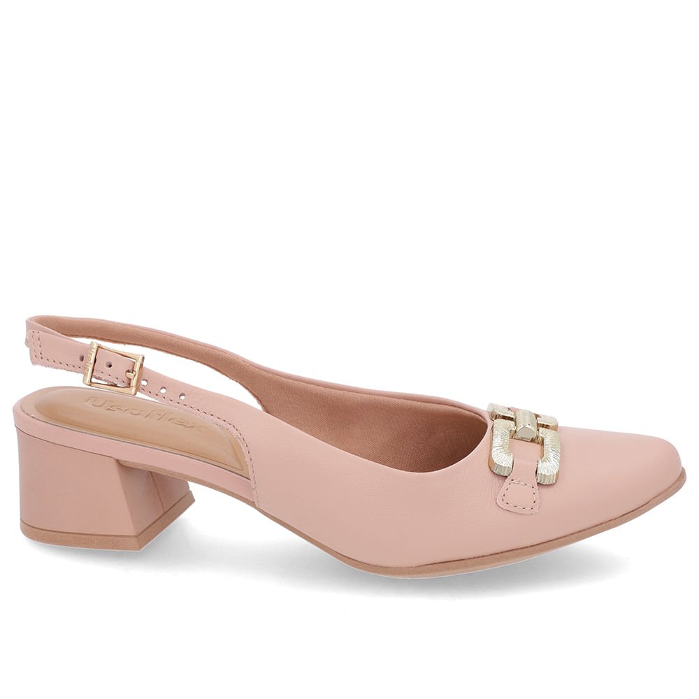 Slingback Rosa Salto Bloco Couro