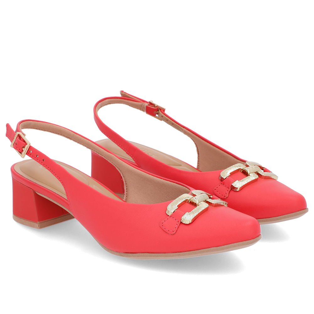 Slingback Vermelho Salto Bloco Couro Vermelho 2