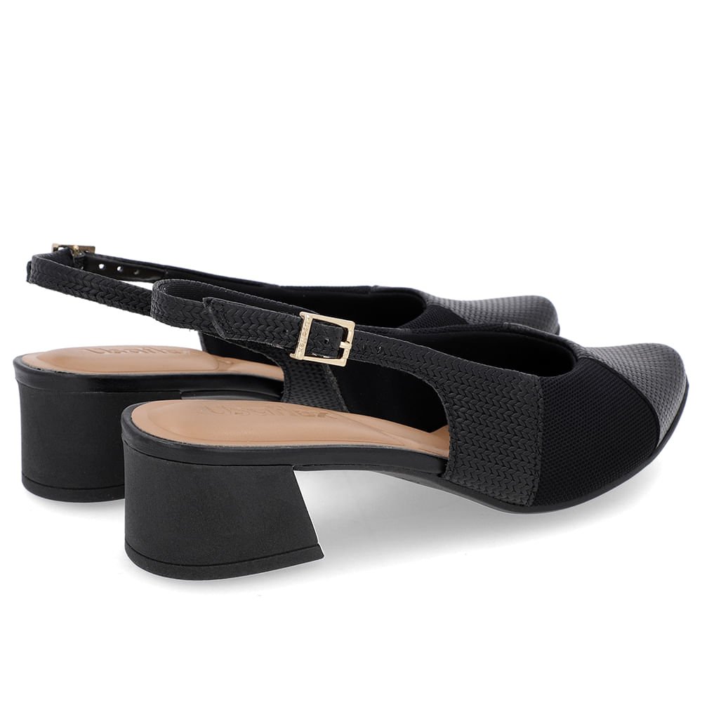 Slingback Preto Salto Bloco Couro Texturizado Preto 3