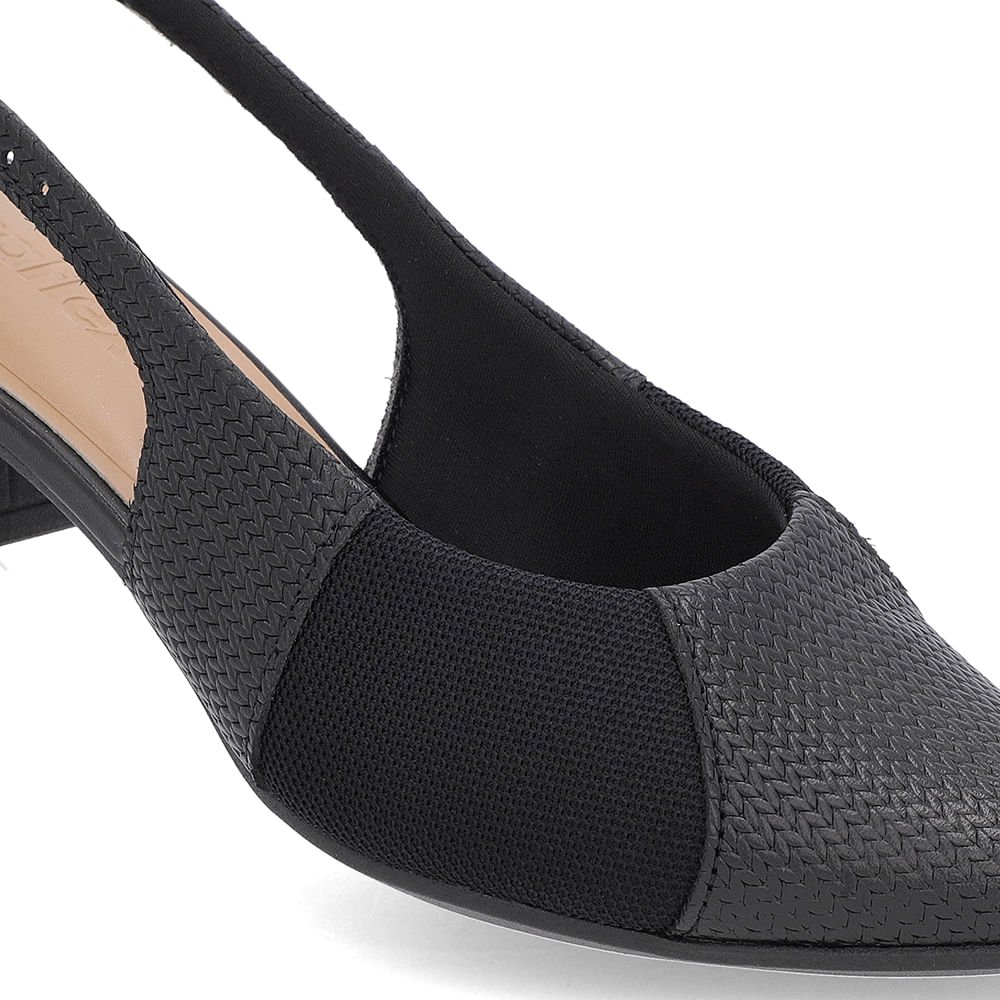Slingback Preto Salto Bloco Couro Texturizado Preto 4