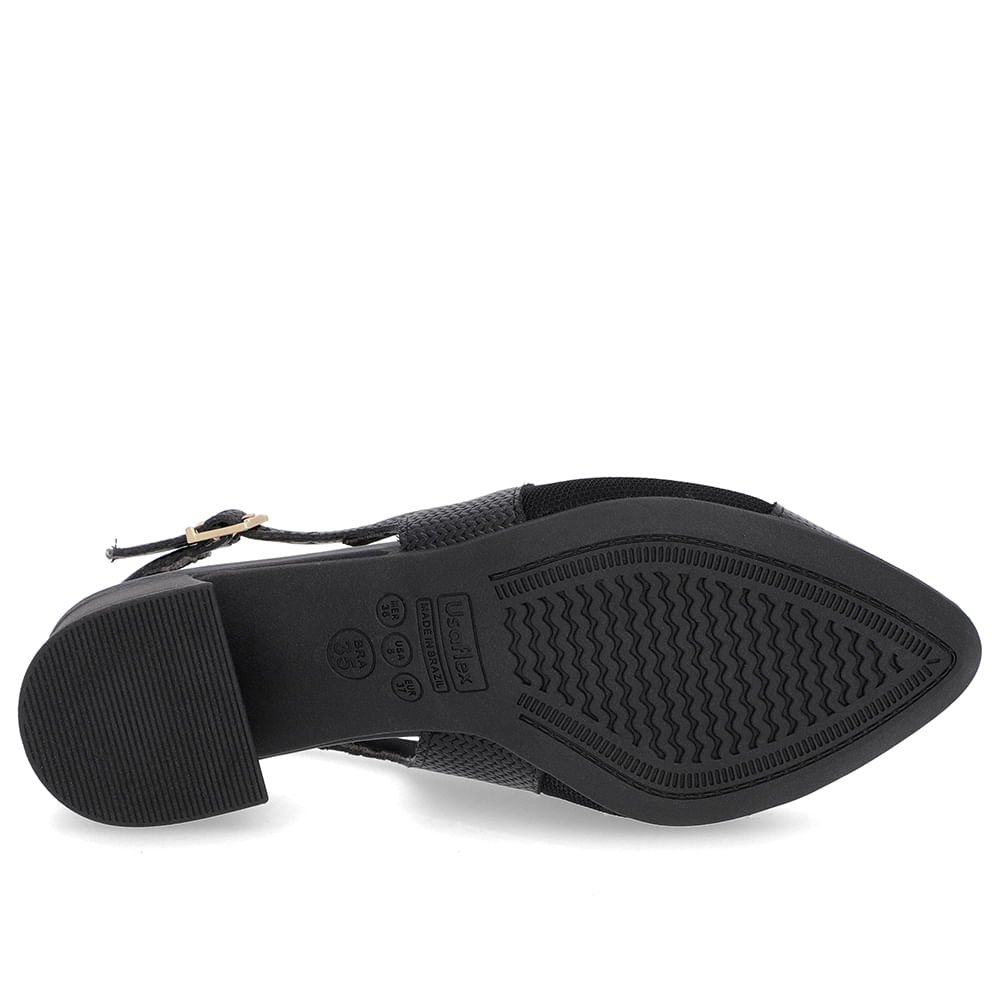Slingback Preto Salto Bloco Couro Texturizado Preto 5