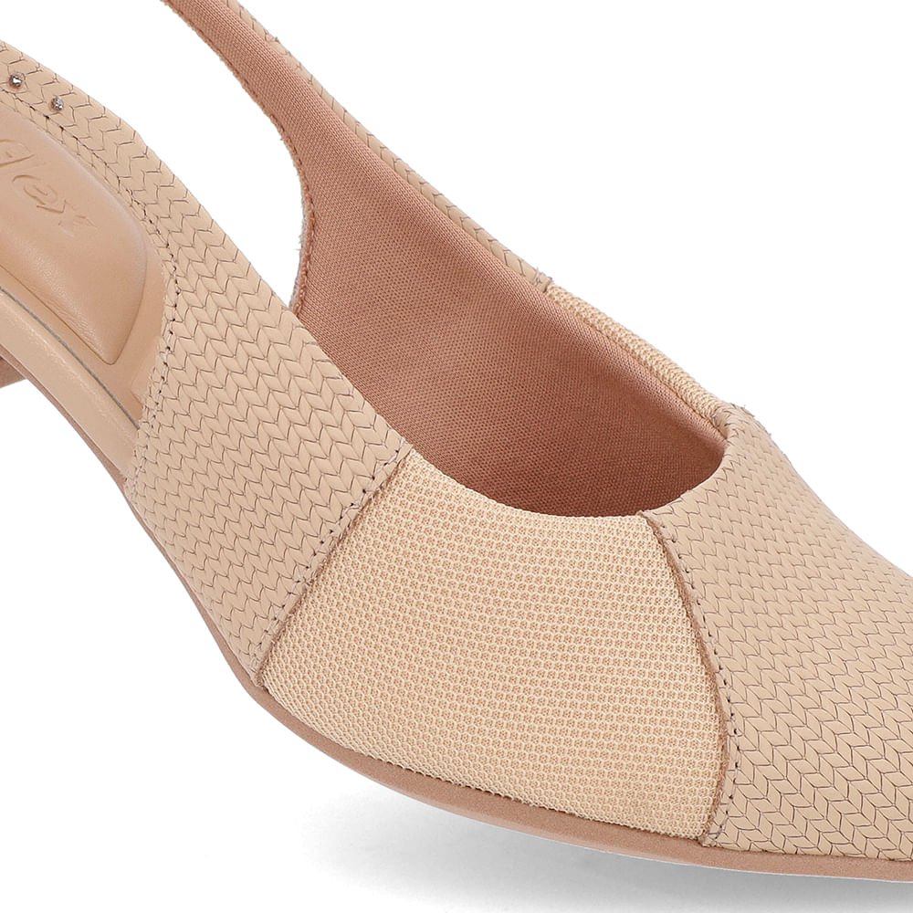 Slingback Bege Salto Bloco Couro Texturizado Bege 4