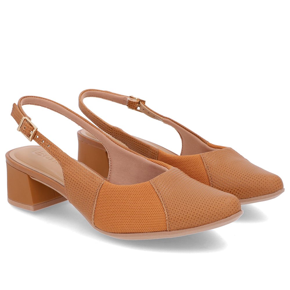 Slingback Marrom Salto Bloco Couro Texturizado Marrom 2