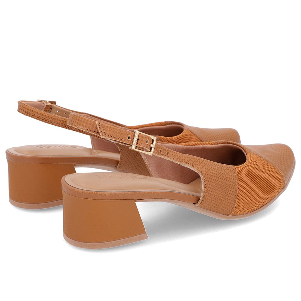 Slingback Marrom Salto Bloco Couro Texturizado Marrom 3