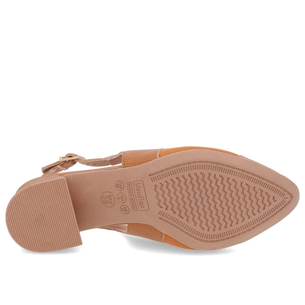 Slingback Marrom Salto Bloco Couro Texturizado Marrom 5