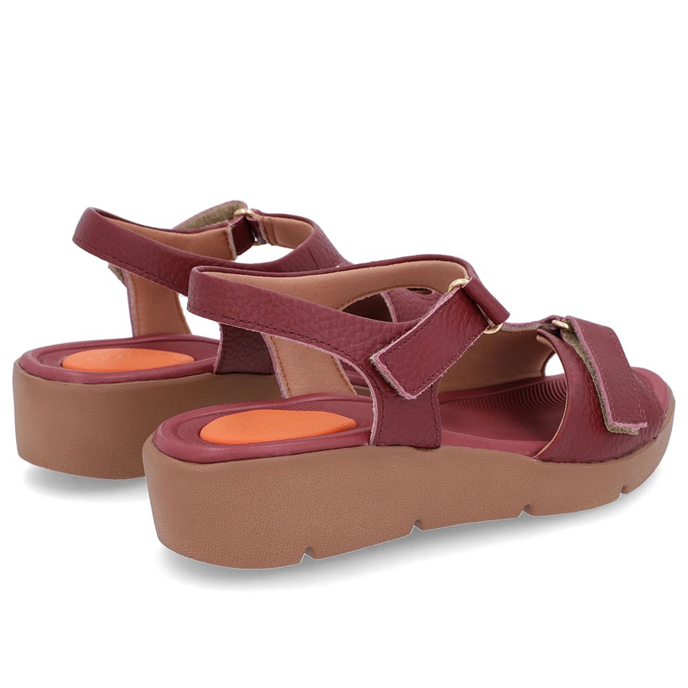 Sandália Plataforma Couro Vermelha Ajuste Fecho-Flex Bordô 3