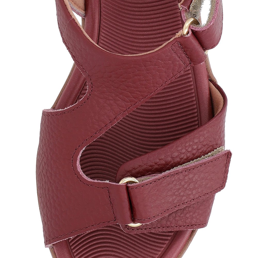 Sandália Plataforma Couro Vermelha Ajuste Fecho-Flex Bordô 4