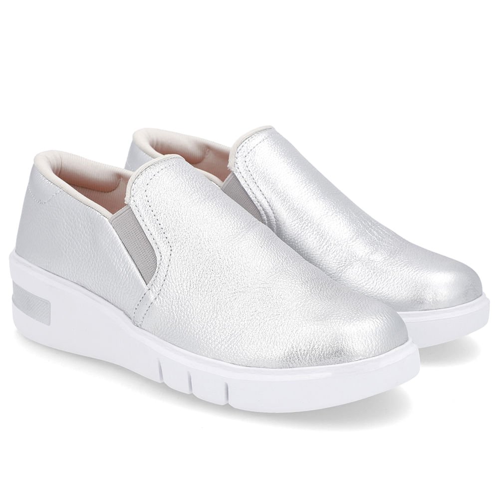 Tênis Prata Couro Detalhe Sola Prata 2