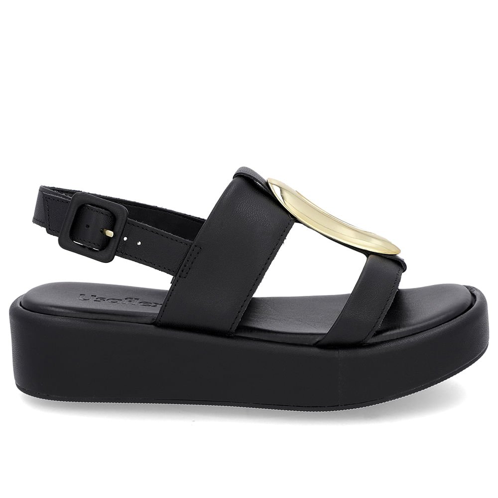 Sandália Plataforma Couro Preto Maxi Enfeite