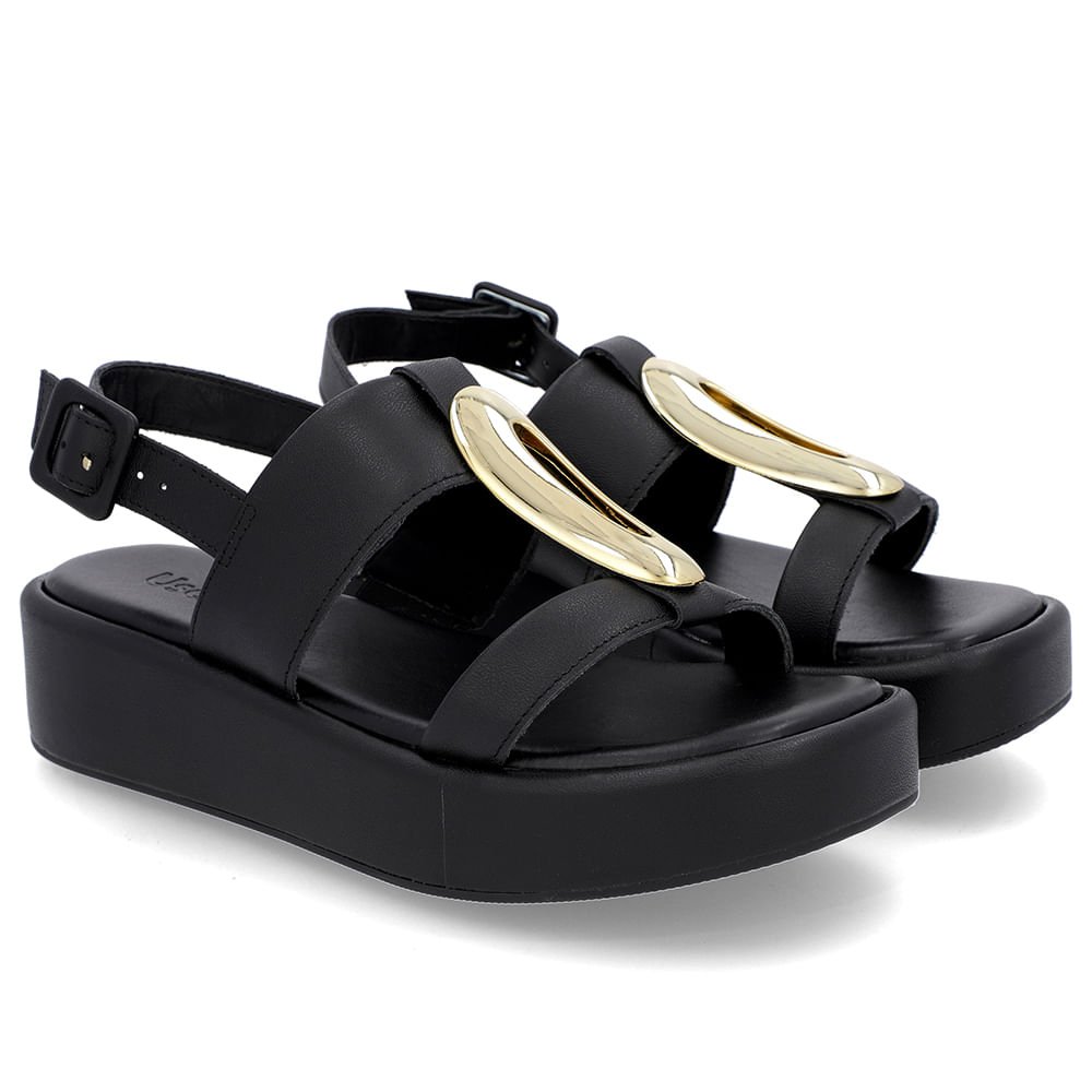 Sandália Plataforma Couro Preto Maxi Enfeite Preto 2