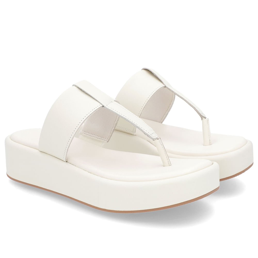 Chinelo Liso Couro Off-White Branco 4