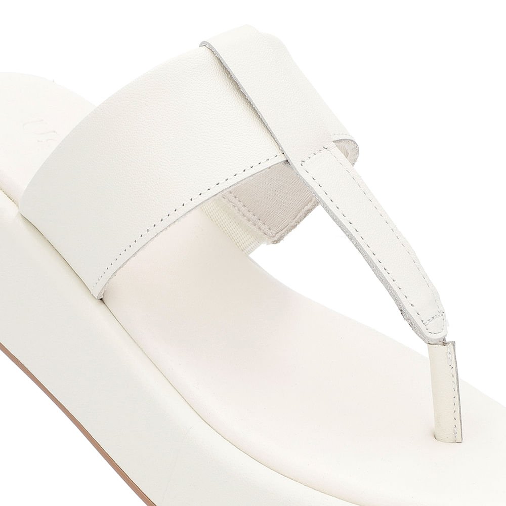 Chinelo Liso Couro Off-White Branco 4