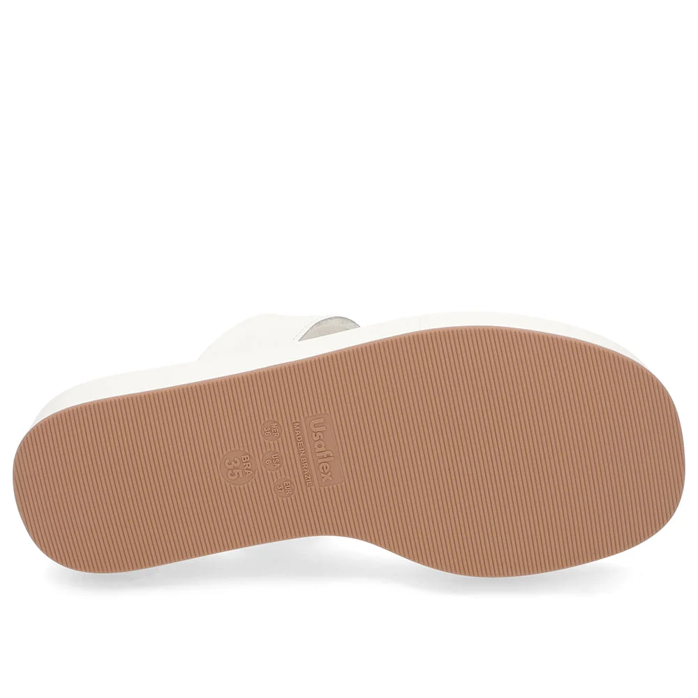 Chinelo Liso Couro Off-White Branco 5