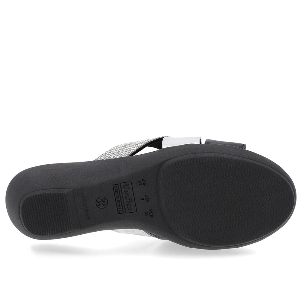 Tamanco Salto Anabela Couro Prata Detalhe Strass Prata 5